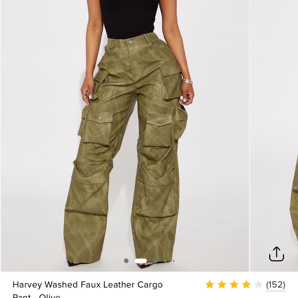Fashion Nova Olive Faux Leather Cargo Trousers